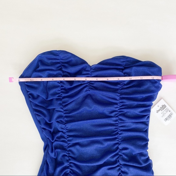 NWT Blue Ruched Sparkle Mini Tube Dress - Picture 7 of 8